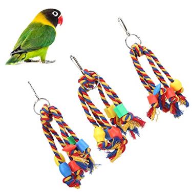 Imagem de Brinquedo para mastigar p¨¢ssaro Corda de algod?o colorida Brinquedo para mastigar P¨¢ssaro Bico Ferramenta para cuidar do bico Periquito Periquito Cacatua Conure Lovebird