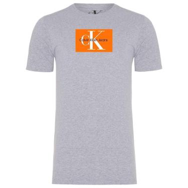Imagem de Camiseta Calvin Klein Jeans Masculina Issue Logo Orange Block Cinza Mescla-Masculino