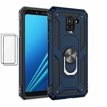 Imagem de Capa para Samsung Galaxy A8 Plus (2018) Capinha com protetor de tela de vidro temperado [2 Pack], Case para telefone de proteção militar com suporte para Galaxy A8 Plus (2018) (Azul)