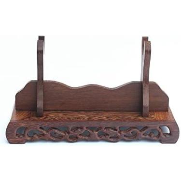 Imagem de Arma De Espada De Madeira, Suporte De Espada Samurai De Madeira Wengué, Suporte De Suporte Katana Wakizashi Tanto Tachi, Suporte De Exibição Para Varinha De Régua De Flauta De Sabre De Luz,Strikin