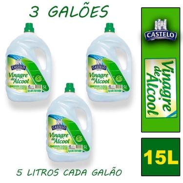 Imagem de 3 Vinagre De Álcool Castelo De Limpeza E Bactericida 6% Acidez 5L Aromatizado Maçã Verde