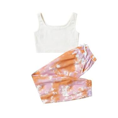 Imagem de SOLY HUX Conjunto de 2 peças para meninas com letras e blusa cropped e calça roupas fofas moda 2023, Coral, laranja, rosa, multi, 12 Anos