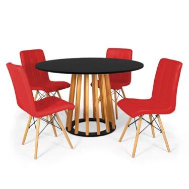 Imagem de Conjunto Mesa de Jantar Talia Amadeirada Preta 120cm com 4 Cadeiras Eiffel Gomos - Vermelho
