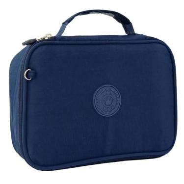 Imagem de Estojo Escolar Feminino Box Grande Bolsinha Colorida Caneta Lapis Organizadora Divisorias (AZUL MARINHO)