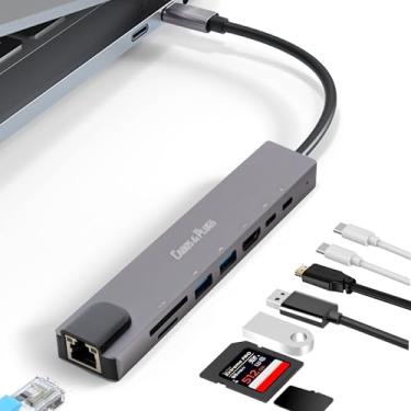 Imagem de USB C Hub, Cabos & Plugs USB-C para HDMI 4k RJ45 Ethernet Carregamento PD Charger, 2 portas USB 3.0 e leitor de cartões SD/TF, compátivel com Macbook, tablets, celulares