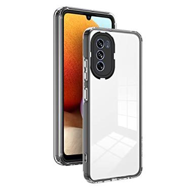 Imagem de XINYEXIN Capa transparente para Motorola Moto G62, capa de telefone com borda cor, TPU+PC para-choques anti-impactos capa Clear Case - preto