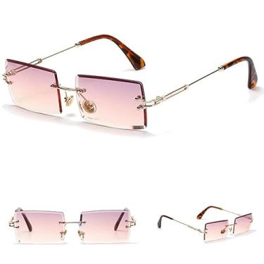 Imagem de Óculos de sol retrô sem moldura feminino, óculos de sol retangular transparente verde azul para mulheres uv400, lente rosa roxa, tamanho único