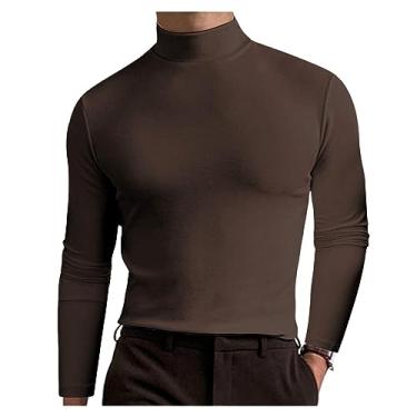 Imagem de Camisetas masculinas de manga comprida slim fit gola rolê camisas polo secagem rápida absorção de suor ao ar livre Henley, Marrom-escuro, XXG