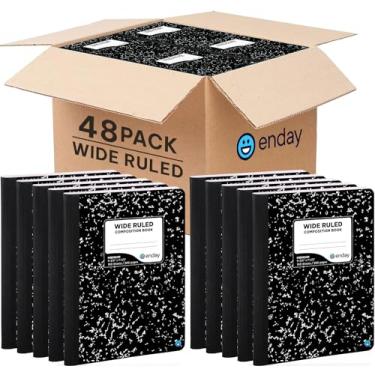Imagem de Enday Cadernos de composição, caderno de composição pautado largo, livros de composição de capa dura estilo mármore, 100 folhas pautadas a granel para diário escolar e material de escritório, pacote