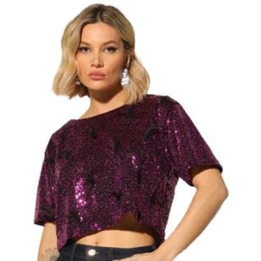 Imagem de Camisetas Cropped Onça Preta Plums Feminino-Feminino