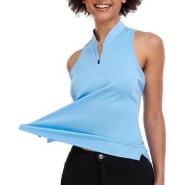 Imagem de Camisa de golfe feminina sem mangas, gola V com costas nadador polo que absorve umidade, camisetas femininas de tênis de secagem rápida, B01, azul-claro, PP