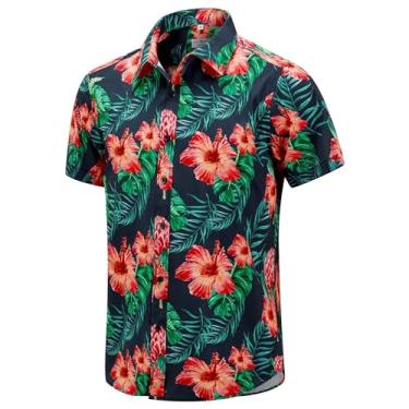 Imagem de ENVMENST Camisa havaiana masculina manga curta estampa praia verão camisa Aloha (P-3GG), Vermelho-verde, M