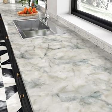 Imagem de Papel de parede de mármore cinza para contato com papel de parede de 61 cm x 299 cm papel de contato para bancadas à prova d'água para cozinha Backsplash papel de parede de mármore vinil autoadesivo