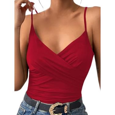Imagem de Avanova Camiseta feminina sexy de verão com alças finas franzidas e gola V, Vermelho A, M