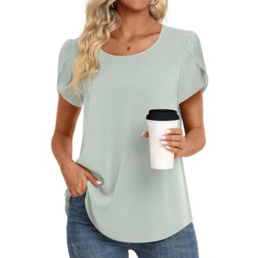 Imagem de HOTGIFT Camiseta feminina casual confortável solta leve túnica tops macia elástica camiseta blusa básica, Cinza e verde, XXG