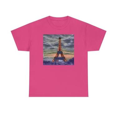 Imagem de Torre Eiffel ao pôr do sol - Camiseta unissex de algodão pesado, Helicônia, XXG