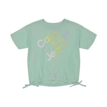 Imagem de Calvin Klein Camiseta com logotipo para meninas com nó frontal, camiseta de manga curta com interior sem etiqueta, Dégradé melada, 16