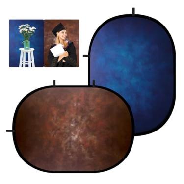 Imagem de Selens Pano de fundo portátil 2 em 1 dupla face dobrável para fotografia de retrato, vídeo, transmissão ao vivo, 140 x 200 cm (azul/marrom)