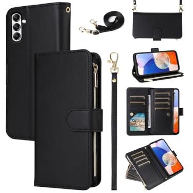 Imagem de Furill Capa carteira para Samsung Galaxy A25 5G/A24 4G/M34/F34 com alça de pulso alça de ombro transversal com zíper bolsa flip 11+ compartimentos para cartão protetor de celular A 25 25A 24A LTE