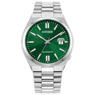 Imagem de Citizen Relógio masculino de luxo esportivo automático Tsuyosa, aço inoxidável prateado, mostrador verde, 3 ponteiros com data, reserva de energia de 42 horas (modelo: NJ0150-56X), Prata, 5 1/2