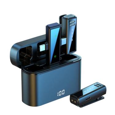 Imagem de Microfone de lapela sem fio com estojo de carregamento, mini microfones Lightning e USB C com cancelamento de ruído, vida útil total da bateria de 48H, 1,8 m, para iPhone e Android, YouTube, gravação
