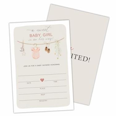 Imagem de luixd Cartões de convite de chá de bebê Uma doce menina está a caminho, roupas de bebê meninas preenchem convites de estilo com envelopes, revelação de gênero, anúncio de bebê, lembrancinha de festa e