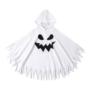 Imagem de ZFZDRen Conjunto de capa de fantasma de Halloween para bebês, conjunto de poncho de careta infantil para festa de Halloween com capuz, roupas de férias, Branco 060a, 3-4T