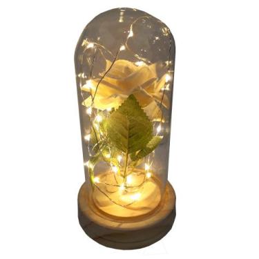 Imagem de Luminária Rosa Encantada Branco A Bela E A Fera Redoma Vidro - Amor Li