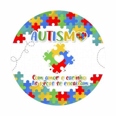 Imagem de Painel de Tecido Sublimado Redondo Autismo Quebra Cabeças Colorido Fra
