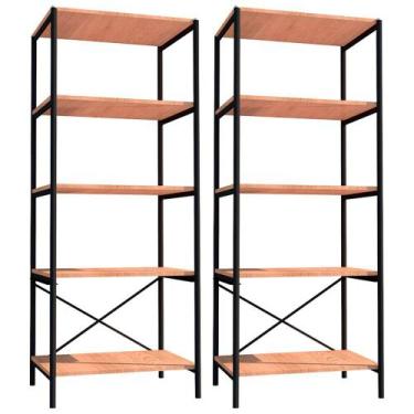 Imagem de Kit 02 Estantes Livreiro Multiuso Trento Estilo Industrial 150cm Demol