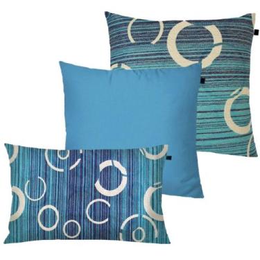Imagem de Kit com 3 Almofadas Jacquard Tripolli Nilo Asteca Azul/Branco - FASTLA