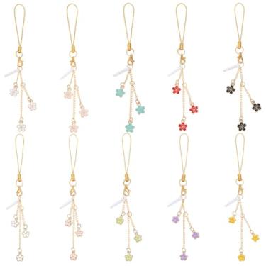 Imagem de OLYCRAFT 10 peças, 10 estilos, porta de fone de ouvido, plugue de poeira de 3,2 ~ 8,4 cm com pingente de flor longa, plugue antipoeira, plugue antipoeira, liga, esmalte, flor, plugue de poeira,