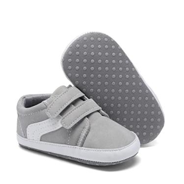 Imagem de SABATUTU Tênis de lona para bebês meninos e meninas, antiderrapante, sola macia, recém-nascido, leve, para bebês de 0 a 18 meses, 0122/Cinza, 6-12 Meses