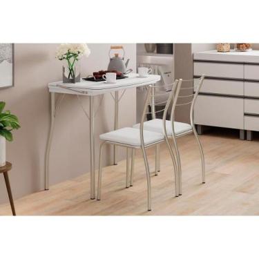 Imagem de Mesa de Sala Jantar Multiuso Dobrável e 2 Banquetas 1700 Prata/Branco 