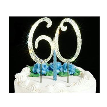 Imagem de 60 Topper de bolo | Pedras de diamante de strass brilhantes premium | Ideias de decoração de festa de aniversário de 50 anos ou aniversário | Liga de metal de qualidade | Lembrança perfeita