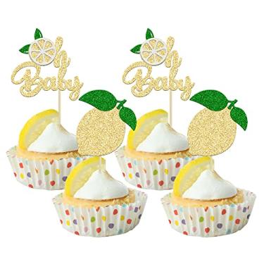 Imagem de 24Pcs Lemon Oh Baby Cupcake Toppers Glitter Fruit Theme Oh Baby Lemonade Party Cupcake Picks for Lemon Theme Baby Shower Kids Boys Girls Birthday Party Cake Decorations Supplies