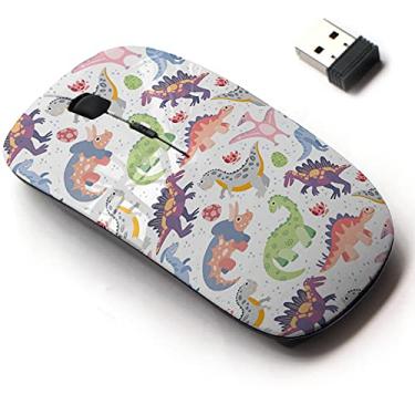 Imagem de Mouse sem fio de 2,4 G com design de padrão fofo para todos os laptops e desktops com nano receptor - Dinossauros jurássicos ligados