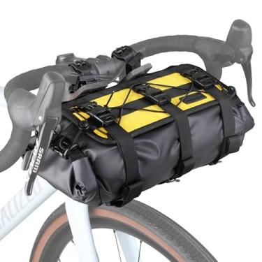 Imagem de Rhinowalk Bolsa de guidão de bicicleta à prova d'água bolsa de tubo frontal de bicicleta leve bolsa de rolo 8L ~ 13L com alça de ombro para mountain road bike ciclismo viagem acessórios (amarelo)
