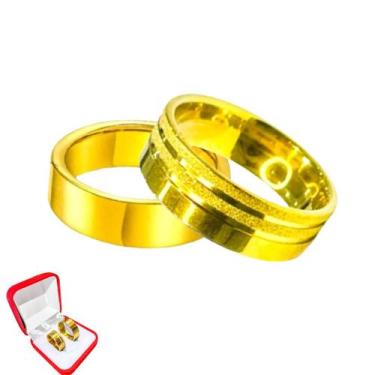Imagem de Par Alianças Casamento Banhada Ouro 18k 6mm Noivado Reta Tradicional A