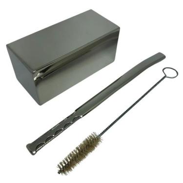 Imagem de Kit tereré copo cuia quadrado inox 250ml prata + bomba inox nitro de t