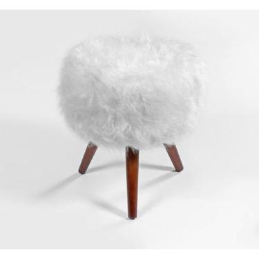 Imagem de Puf Redondo Pelúcia Branco Para Penteadeira Sala Quarto - OUTLET SHOP 