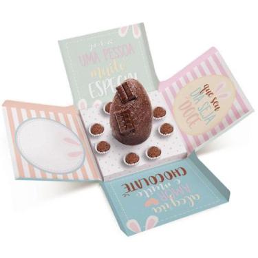 Imagem de Caixa Surpresa para Ovo em Pé 350g e Brigadeiros - Feliz Páscoa 18,5x1