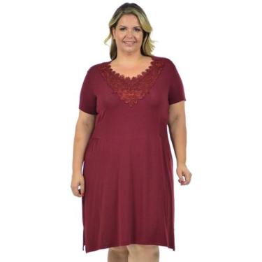 Imagem de Vestido Inglês Plus Size Fenomenal, Bordô, 46