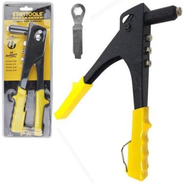 Imagem de Alicate rebitador 9,5'' com 4 pontas + chave e trava cabo amarelo/pret
