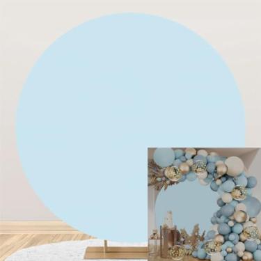 Imagem de Laeacco Capa de fundo redonda azul de 2,2 x 2,2 m, poliéster, círculo, azul, para fotografia, aniversário, casamento, chá de bebê, revelação de gênero, crianças, adultos, retratos fotográficos,