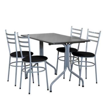 Imagem de Conjunto Mesa Retangular 70x120cm Cinza Com 4 Cadeiras Epoxi