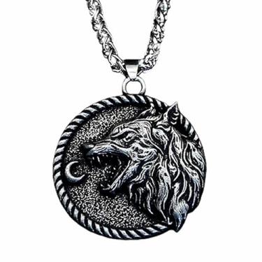 Imagem de Leprato Colar de talismã viking para homens nórdico Mjolnir lobo bússola valknut pingente nórdico viking runa joias presentes, Zinco, Sem Pedra Preciosa