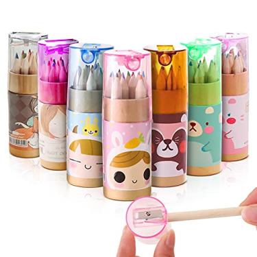 Imagem de Apontador de lápis bonito, mini lápis de cor de desenho com apontador, cortador manual Kawaii, acessório portátil para lápis de colorir de desenho animado, material escolar para crianças artistas escrevendo esboço (7 peças)