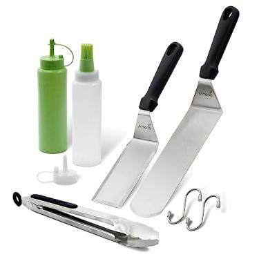 Imagem de Conjunto de 4 espátulas de metal - kit de acessórios para grelhar - espátula plana para grelhar panqueca flipper hambúrguer - utensílio de metal ótimo para churrasqueira, chapa de ferro fundido de
