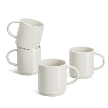 Imagem de Sweese Canecas de café empilháveis - Copos de porcelana de 290 ml para bebidas de café especiais, cappuccino, café mocha, latte e chá, conjunto de 4, branco e cinza